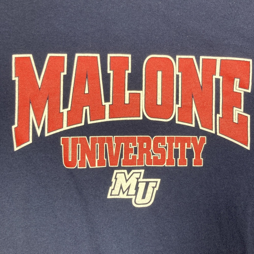 Malone University MU T-shirt Adult Large Blue Long Sleeve Pioneers on Sleeve
